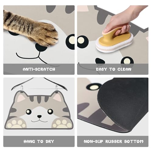 Grey Cat Food & Water Mats - Absorbent Pet Feeding Placemats 17.7 * 9.8 inch - color: Cat Head, size: Small