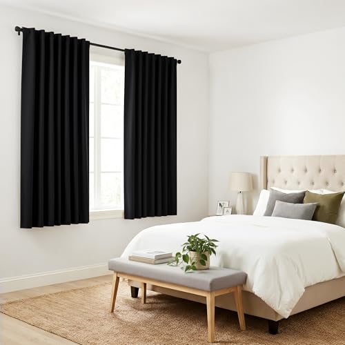 Pony Dance Blackout Curtains Thermal Insulated Window Treatment Panels Room Darkening Shade Drapes for Living Room Back Tab/Rod Pocket Bedroom Draperies, 34 x 63 Inch, Black, 2 Panels - color: Black, size: 34"W x 63"L (Pack of 2)