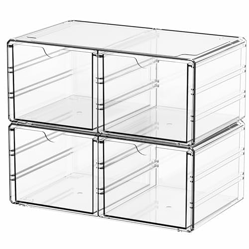 Yieach 2 Pack Acrylic Storage Drawers With 4 Drawers,Stackable Desk Organizers and Makeup Organizer,Large Clear Office Supplies Organizer for Pen,Medical,Art Craft,Stationery Organizer for Countertop - size: Large-4 Drawers-2Pack