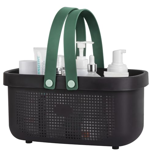 JiatuA Plastic Storage Basket with Handle Portable Shower Caddy Tote Organizer Basket Bin for Bathroom Kitchen Dorm Room Bedroom, Black Green - color: Black Green, size: Large