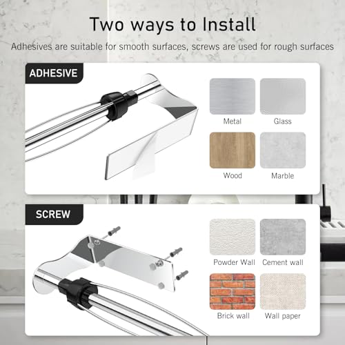 SetSail Paper Towel Holder, Single Hand Operable Paper Towel Holder Under Cabinet with Adjustable Damper Easy Tear Wall Mount Self-Adhesive or Drilled for Kitchen Bathroom, Mirror Silver - color: Bright Silver