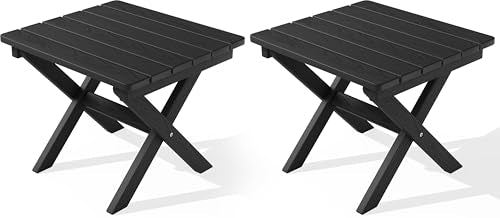 SERWALL Folding Outdoor Side Table Set of 2, Portable Adirondack Side Table, Black - color: Black, size: Foldable 2-pack