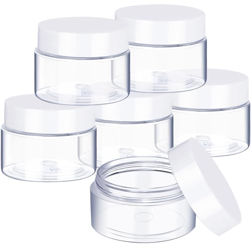6 Pack 2 oz Plastic Pot Jars Round Clear Leak Proof Plastic Cosmetic Container Jars with White Lids for Travel Storage Make Up, Eye Shadow, Nails, Powder, Paint, Jewelry(2 oz) - color: White, size: 2 oz