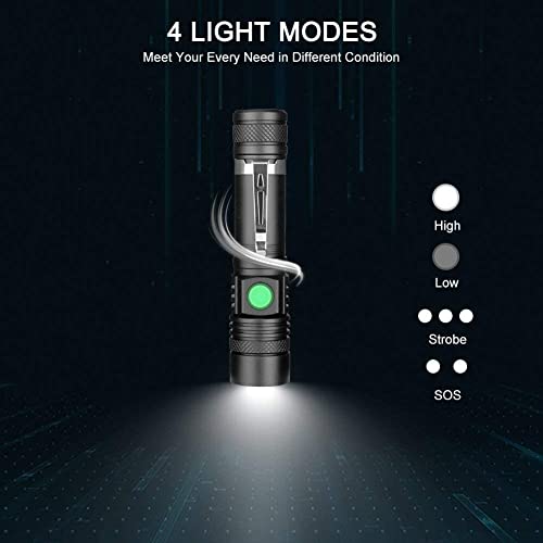 Hoxida LED Tactical Flashlight Rechargeable, IPX6 Waterproof Flashlight, 2000lm, Super Bright LED, Zoomable, Pocket-Size Small LED Flashlight for Hiking, Camping, Emergency - with Carry Case - color: 2pcs Flashlight with case