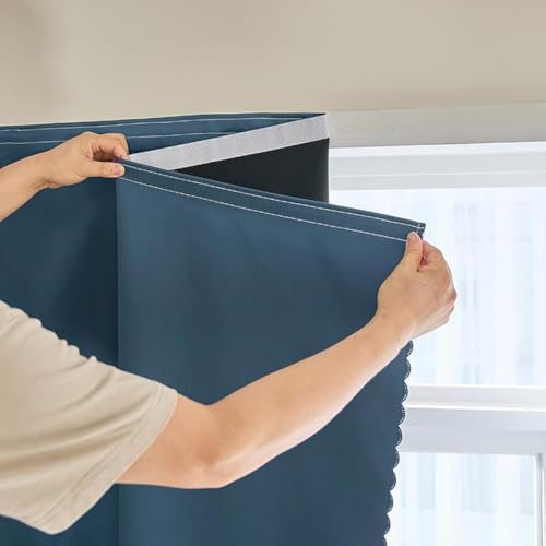 AJAZZ 100% Blackout Self Adhesive Curtains Small Window Short Temporary Black Out Curtains Easy to Install Used for Bedroom Kitchen Window Cover (Navy Blue, 35" W x 54" L 1 Panel) - color: Navy Blue/ Thickened, size: 35"W x 54"L (Pack of 1)