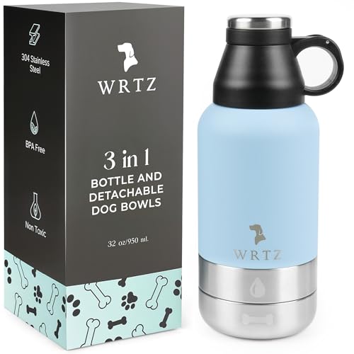 Portable Dog Water Bottle with 2 Removable Water Bowls for Dogs – Leak-Proof Portable Dog Water Bottle - Travel Accessories for Dogs - 32oz - Blue - color: Blue