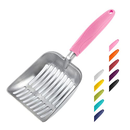 WePet Cat Litter Scoop, Aluminum Alloy Sifter, Kitty Metal Scooper, Deep Shovel, Long Handle, Poop Sifting, Kitten Pooper Lifter, Durable, Heavy Duty, for Litter Box - color: FLAT Aluminum \ #10 Pink Handle, size: Small