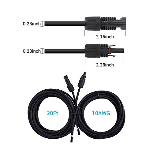 Renogy 20FT 10AWG Solar Adaptor Wire Extension Cables with Female and Male Connector, 20FT 10AWG, a Pair,Black - size: 20FT10AWG