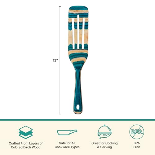 Baltique Mykonos 13 Inch Wooden Slotted Spurtle Spatula – Colorful Layered Birch Cooking Utensil for Stirring, Mixing & Serving