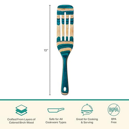 Baltique Mykonos 13 Inch Wooden Slotted Spurtle Spatula – Colorful Layered Birch Cooking Utensil for Stirring, Mixing & Serving