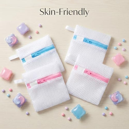 4 Pcs Anti-Sticking Laundry Pod Bags, Small Mesh Scent Beads Laundry Bags with Zipper Portable Washing Machine Wash Storage Bags for Pods Scented Beads