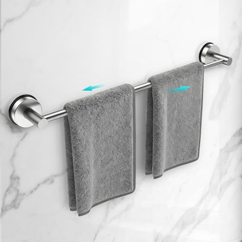 Adjustable Suction Cup Towel Bar for Bathroom Wall,14.6Inch~24 Inch Towel Racks for Bathroom,Stainless Steel Bath Towel Holder for Shower(Brushed Silver) - color: Silver-1pc, size: 14.6-24"