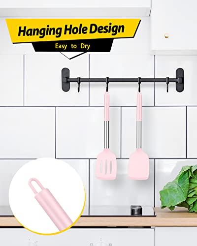 Pack of 2 Silicone Solid Turner, Non Stick Slotted Kitchen Spatulas, High Heat Resistant BPA Free Cooking Utensils, Ideal Cookware for Fish, Eggs, Pancakes(Pink) - color: Pink