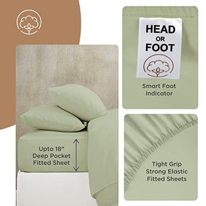 Olympic Queen Sheets Set, 100% Egyptian Cotton, Luxury 600 Thread Count, 4 Pc Super Queen Sheets Sets, Soft & Breathable, Snug Fit, 16" Deep Pocket Fitted Sheet, 2 Pillowcases & 1 Flat Sheet, Sage - color: Sage, size: Olympic Queen (66 x 80)