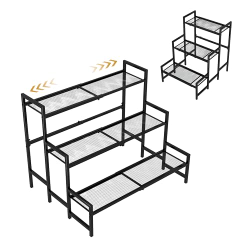 Garden 4 you 3 Tier Expandable Stair Style Metal Plant Stand, Adjustable Garden Display Shelf Flower Pot Holder Storage Organizer Rack for Indoor Outdoor Patio Balcony Yard - color: Black, size: Expandable 3-Tier