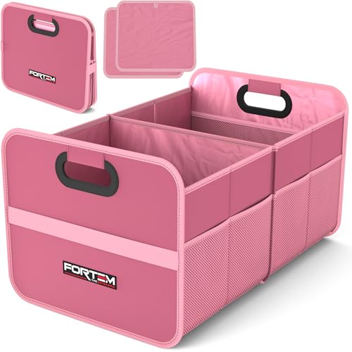FORTEM Car Trunk Organizer, Collapsible Two Compartment Organizer, Foldable SUV & Truck Storage for Car Accessories for Women Men, Non Slip Bottom, Sturdy Side Walls, Strong Handles, 45L - color: Pink, size: Medium