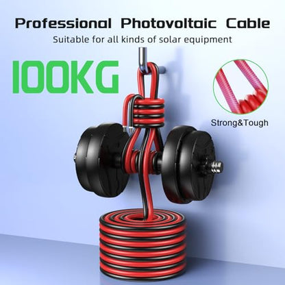 Bateria Power 2x50 Feet 8AWG (10mm²) Solar Panel Wire, Tinned Copper Solar Panel Extension Cable PV Wiring for Photovoltaic Solar System, Automotive RVs, Marine (50FT Red + 50FT Black) - color: Black+Red, size: 50Ft 8AWG