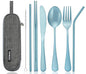Portable Stainless Steel Flatware Set, Travel Camping Cutlery Set, Portable Utensil Travel Silverware Dinnerware Set with a Waterproof Case (Light Blue) - color: Light Blue