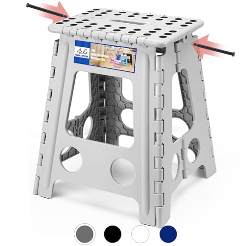 ACKO Folding Step Stool Foldable 16 Inch 400 lbs Capacity, Plastic Stools for Adults and Kids, Collapsible Stools for Kitchen, Stepping Stool with Handle(Grey) - color: Gray, size: 16 Inch