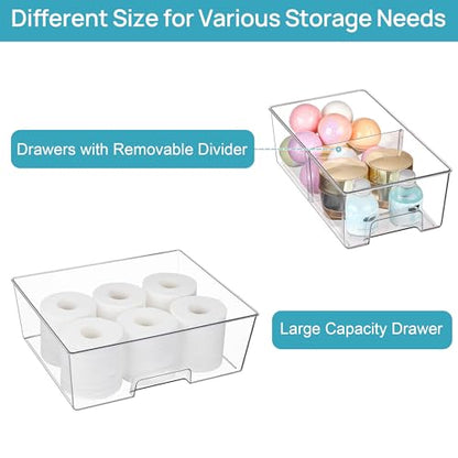 Vtopmart 5 Pack Stackable Storage Drawers, Easily Assemble Clear Plastic Organizer Bins, 3 Wide Drawers and 2 Small Drawers for Pantry, Kitchen Cabinet, Bathroom, Closet Organization and Storage - style: 3 Wide+2 Small