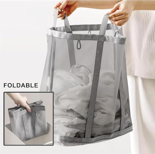 Mesh Bag with Handles, Collapsible Laundry Basket, Foldable Laundry Bag, Breathable Folding Beach Bag,Space-saving Travel Tote Bags (2, Pink) - color: Pink