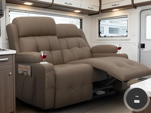Reclining Loveseat with Pebble Texture Fabric, Loveseat Recliner with USB/Type C Ports, Storage & Cup Holders, RV Wall Hugger Recliner Sofa for Living Room & Home Theater & RV - color: Texture Brown, size: Hera - Loveseat