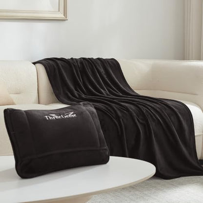 Three Geese 2-in-1 Travel Blanket and Pillow, Soft Flannel Airplane Throw Blanket and Pillow with Luggage Sleeve, 65x40inches, Portable Compact Design with Bag, Ideal for Travel Comfort.
