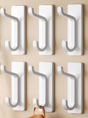 Self Adhesive Wall Hooks for Hanging: Extra Strong 13 LB, Hook for Coat, Towel in Bathrooms, Shower, Kitchen, Wall, Door Hook, White 6 Pack - color: White, size: 6 Pack