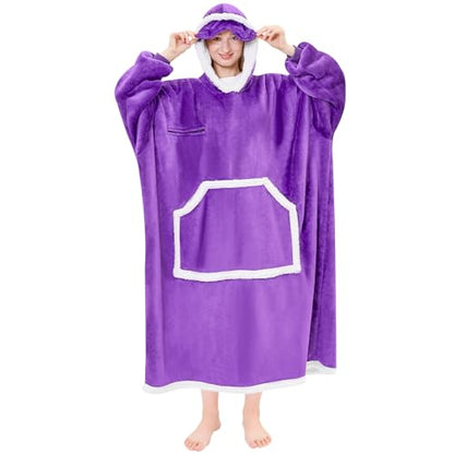 IFNOW Wearable Blanket Hoodie, Oversized Sherpa Fleece Hooded Sweatshirt with Eye Mask, Cozy and Giant Blanket Hoodie with Sleeves Extra Long for Adults Men Women, Purple - color: Purple, size: Adult
