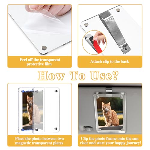 2Pcs Car Visor Photo Clip - Magnetic Acrylic Frame for 3" Photos,Sun Visor Clip with Strong Magnet,Drive Safe Gift for Boyfriend, Husband, Drivers (Clear)