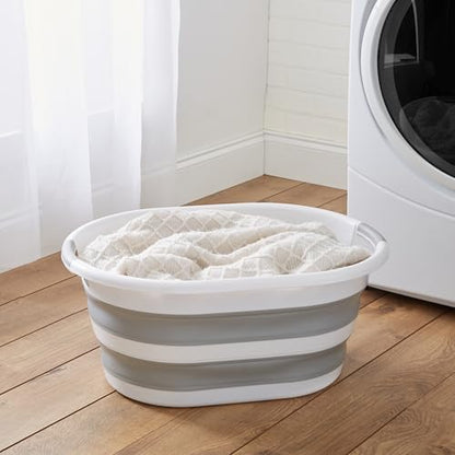 Laundry 360 Collapsible Laundry Basket | Portable | Space Saver Storage | 27 Liter Capacity | Store Under the Bed or Closet | Good for Kids | Dorm | Bedroom | Large | White/Grey - size: 1 Pack White 27L