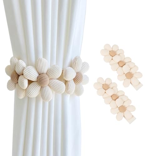 SRG Curtain Tiebacks for Curtains 2 Pack, Decorative Curtain Holdbacks for Drapes, Handmade Tie Backs No Drilling for Home Bedroom Window Decor – Daisy Cream - color: Daisy Cream