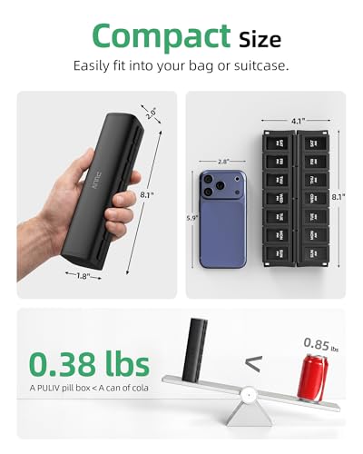 PULIV Weekly Pill Organizer 2 Times a Day with Magnetic Foldable Design for Dual Protection, Large AM PM Pill Box Case for Travel, Compact Medication Organizer for Vitamins, Fish Oils and Supplements