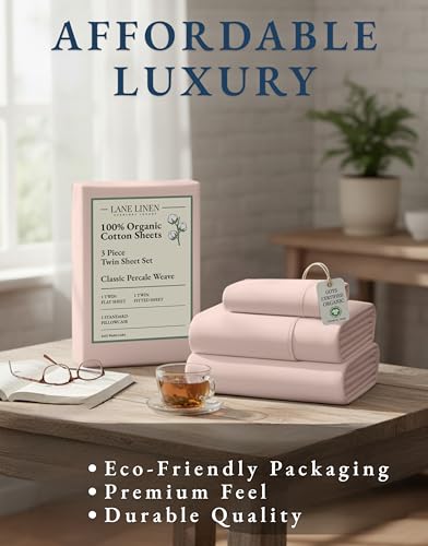 LANE LINEN Eco Friendly 100% Organic Cotton Twin Sheet Set, Hotel Quality Premium Bedding Sheets & Pillowcases Set Twin Size, Soft & Comfy Percale Sheets, Machine Wash Bed Sheets- Sepia Rose - color: 03: Dusty Rose, size: Twin