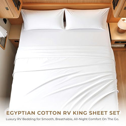 SGI bedding 100% Egyptian Cotton Sheets RV King Size – 600 Thread Count Sheets Set, Soft, Cooling, 15" Deep Pocket, Luxury Hotel Bedding, Breathable, Durable - White - color: 01 - White, size: RV King