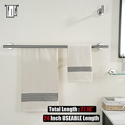 JQK Bathroom Hardware Towel Bar Set, 5-Piece Bath Accessories Set Polished Chrome Wall Mount Includes 24 in Towel Bar, 9 in HT Bar, TP Holder, Towel Hook x 2, BAS105-CH - color: Chrome