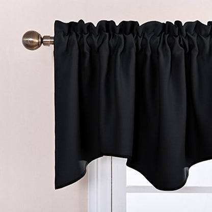 NICETOWN 2 Panels Blackout Valances Farmhouse Kitchen Window Treatment Thermal Insulated Room Darkening RV Camper Valances Rod Pocket for Kitchen/Bedroom/Office, 42 x 18 inch Long, Black - color: Black, size: 42"W x 18"L (Pack of 2)