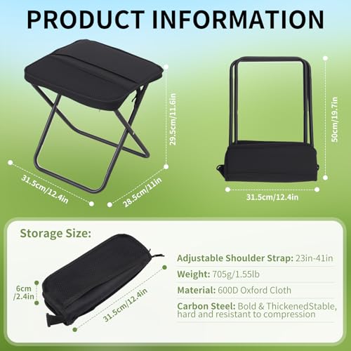 Foldable Camping Stool, Portable Collapsible Chair with Carry Bag, Ultralight Outdoor Folding Stool for Hiking Fishing, Hold Up to 265 Lbs, Black - color: Black