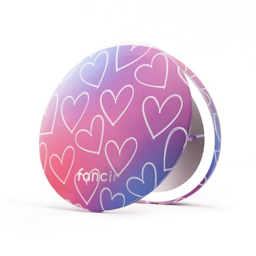 Fancii Mini Taylor Compact Magnifying Mirror with LED Light, 10x/1x, Rechargeable, 3 Light Settings, Dimmable - Small Lighted Travel Handheld Mirror for Pocket, Handbag, Purse, 2-Sided (Lovestruck) - color: Lovestruck