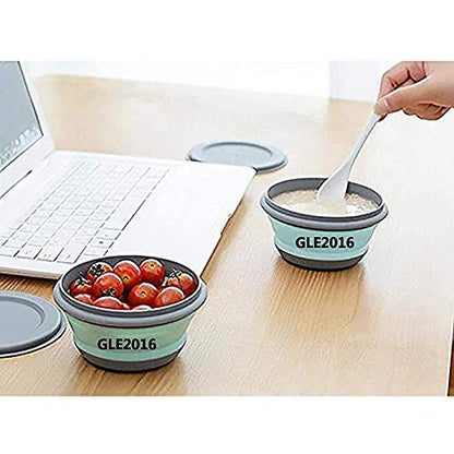 3 PCs Food Grade Silicone Collapsible Bowl Lunch Box - Expandable Food Storage Containers Set -Silicone Salad Bowl with Lid Portable - color: Blue