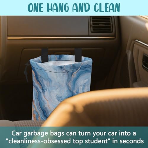 Car Garbage Bag Abstract Blue and Gold Marble Drawstring Car Trash Bag Hanging for Back Seat with Adjustable Buckle Canvas Vehicle Trash Can Easy-to-Install - color: Abstract Blue and Gold Marble