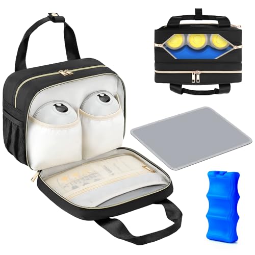 PIIOSER Breastmilk Cooler Travel Bag with Ice Pack, Compatible with Wearable Breast Pumps & Accessories - Portable Hands Free Breast Pump Carrying Case for Nursing & Working Moms, Black - color: Black