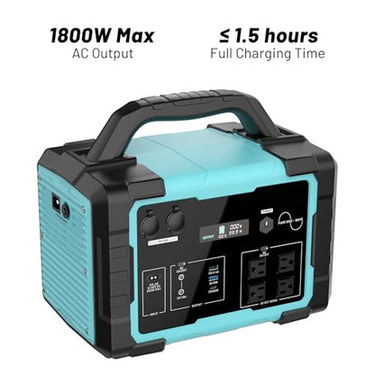 Portable Power Station 1800W (3600W Surge), 1024Wh LiFePO4 Solar Generator, 1.5H Fast Charging Home Battery Backup with 4 AC Outlets, Emergency Power Supply for Camping, RV, Off-Grid