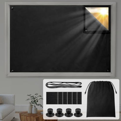 HOMEIDEAS 100% Travel Blackout Curtains, Portable No-Drill Blinds with Stickers & Suction Cups, Blackout Window Cover Light Blocking Shades for Bedroom, Baby Nursery, Dorm, RV, 50" W × 78" L