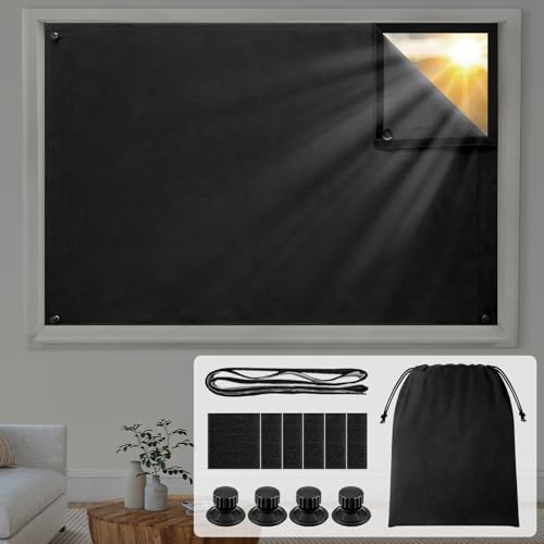 HOMEIDEAS 100% Travel Blackout Curtains, Portable No-Drill Blinds with Stickers & Suction Cups, Blackout Window Cover Light Blocking Shades for Bedroom, Baby Nursery, Dorm, RV, 50" W × 78" L