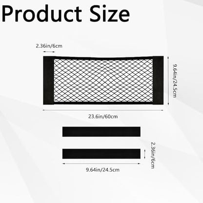 2PCS Car Cargo Net with Adhesive Tape,Storage Mesh Pocket(9.8×23.6in) - size: 23.6*9.8in
