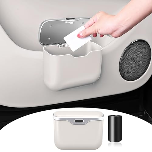 HOLDCY Car Trash Can, Waterproof Multi‑Functional Auto Trash Bin for Door/Console/Seat Back, Universal Vehicle Garbage Can for Car/Truck/SUV Drivers (White) - color: White