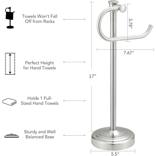 BESy 17 Inch Brushed Nickel Stand Towel Bar Hanger Hand Towel Bar Bathroom Vanity Countertop Towel Holder Free Standing Stainless Steel Towel Ring Hardware Accessories Towel Rack - color: Brushed Nickel
