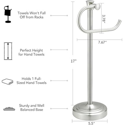 BESy 17 Inch Brushed Nickel Stand Towel Bar Hanger Hand Towel Bar Bathroom Vanity Countertop Towel Holder Free Standing Stainless Steel Towel Ring Hardware Accessories Towel Rack - color: Brushed Nickel