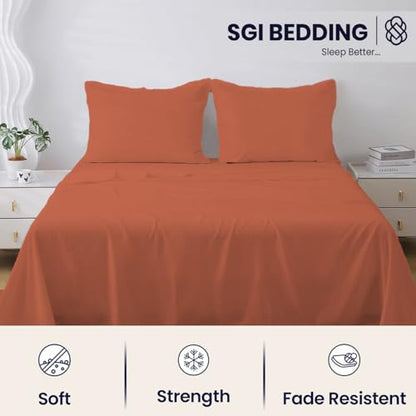 SGI bedding Twin XL Bed Sheets Set – Premium 600 TC Egyptian Cotton, Crisp Cooling Sateen Weave, Extra Soft Hotel Collection, Fits Mattresses Up to 16 Inch Deep, Breathable Long Lasting – Terracotta - color: 15 - Terracotta, size: Twin XL